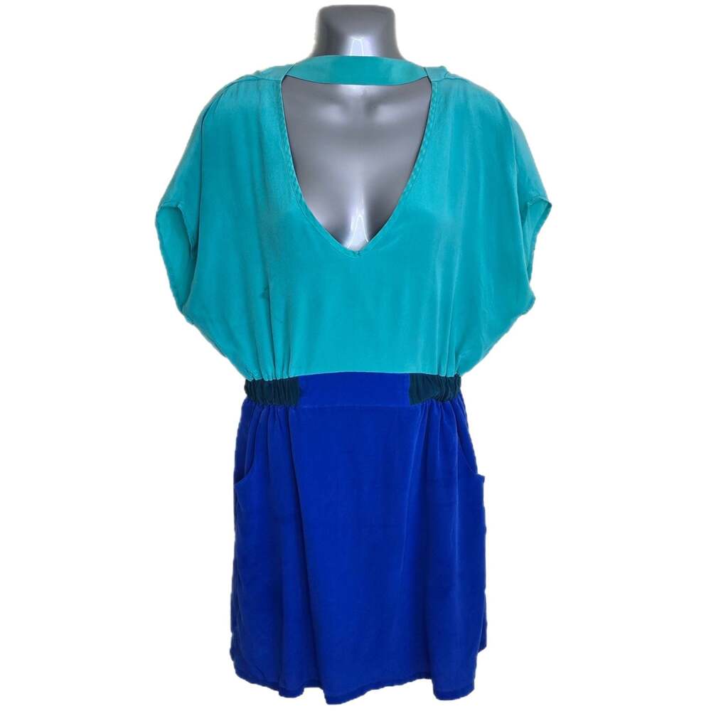MYNE Ashley Ann Two-Tone Silk Colorblock V-Neck Mini Dress Size 8